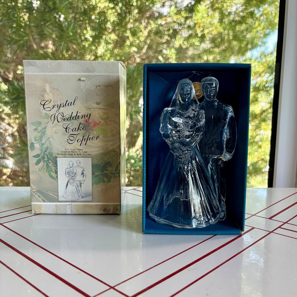 Vintage Cristal d’Arques Crystal Wedding Cake Topper Bride Groom Boxed